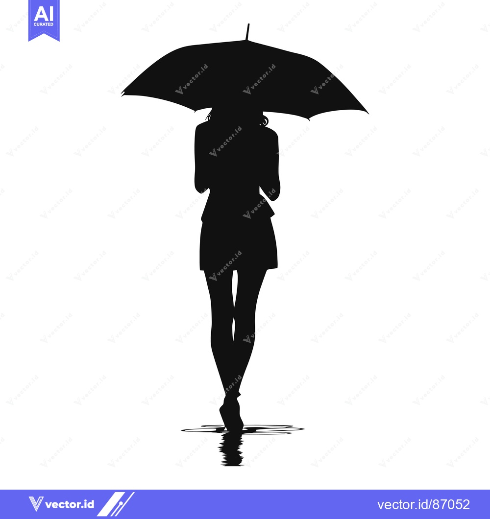 Premium Vector of Silhouette of a woman standing in water holding an umbrella