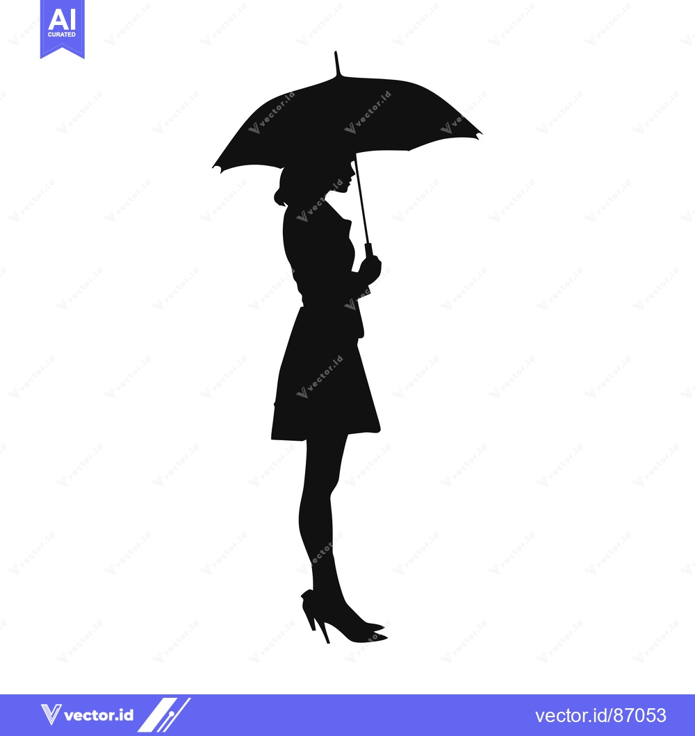 Premium Vector dari Silhouette of a Woman Holding an Umbrella