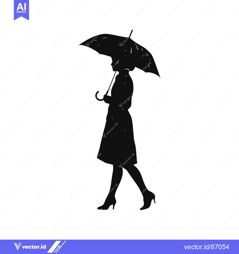 Premium Vector of Silhouette of a Woman Walking with an Umbrella