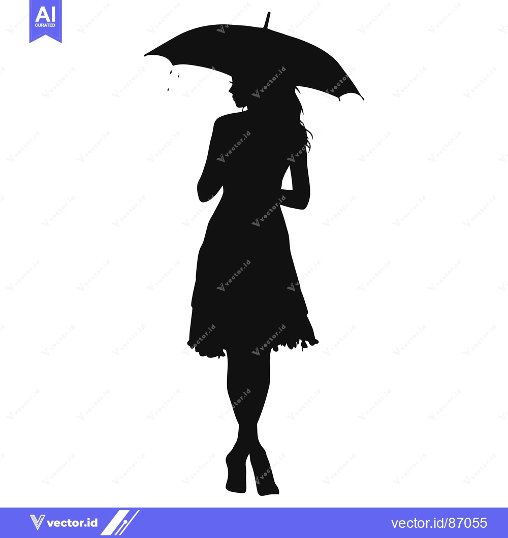 Premium Vector of Silhouette of a Woman Holding an Umbrella in the Rain