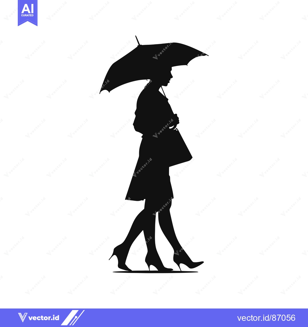 Premium Vector of Silhouette of a Woman Walking with an Umbrella