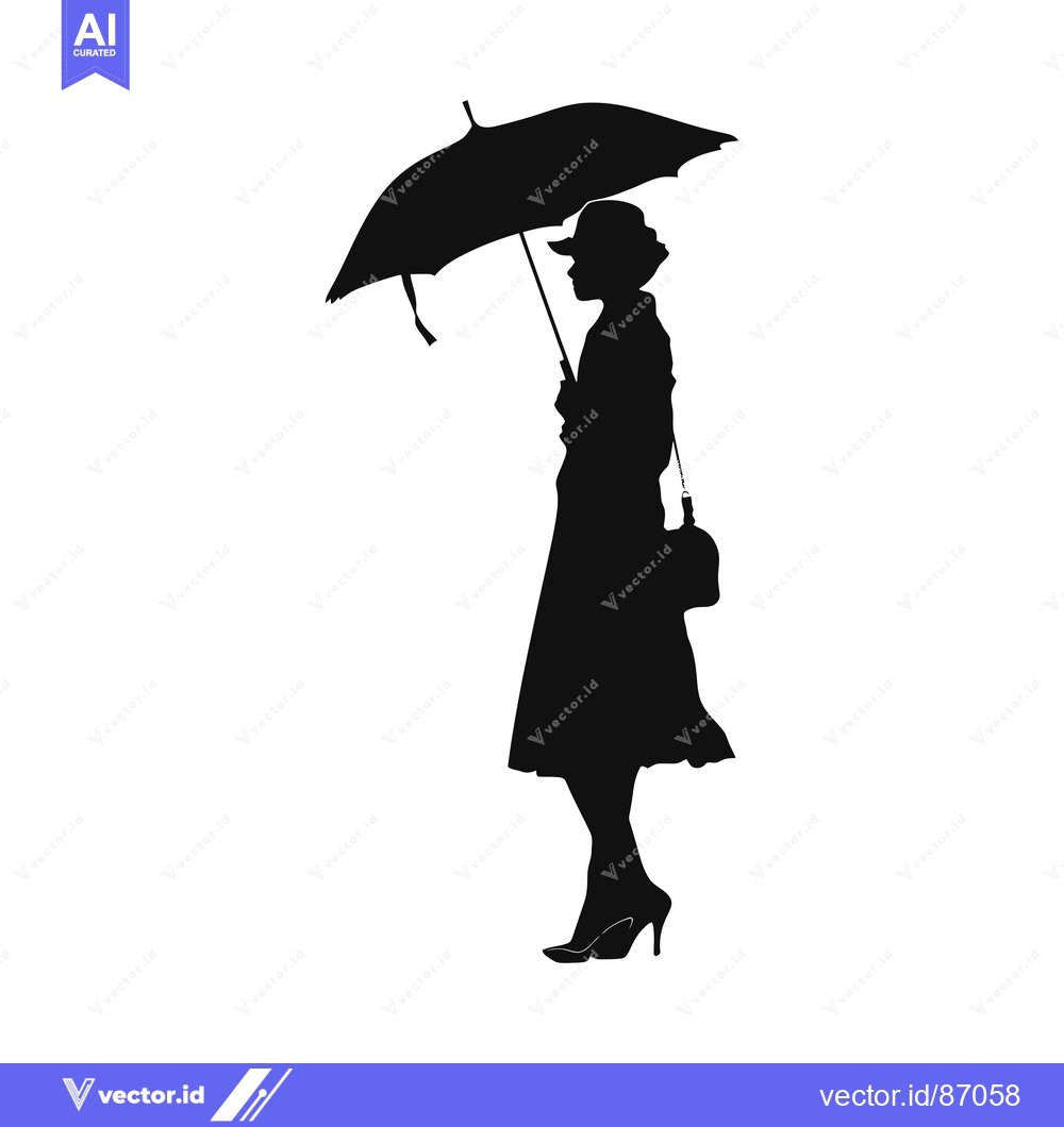 Premium Vector of Silhouette of a Woman Holding an Umbrella and Carrying a Bag