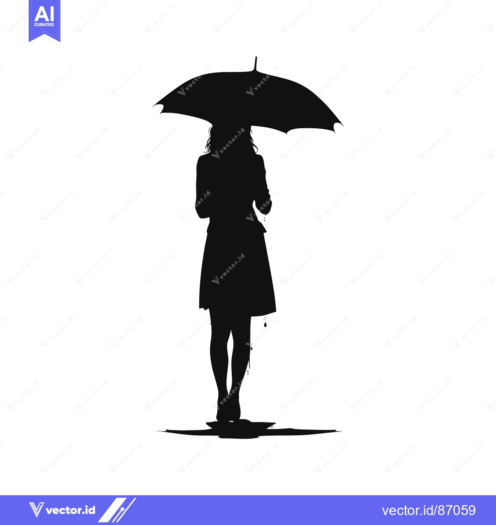 Premium Vector of Silhouette of a Woman Holding an Umbrella in the Rain