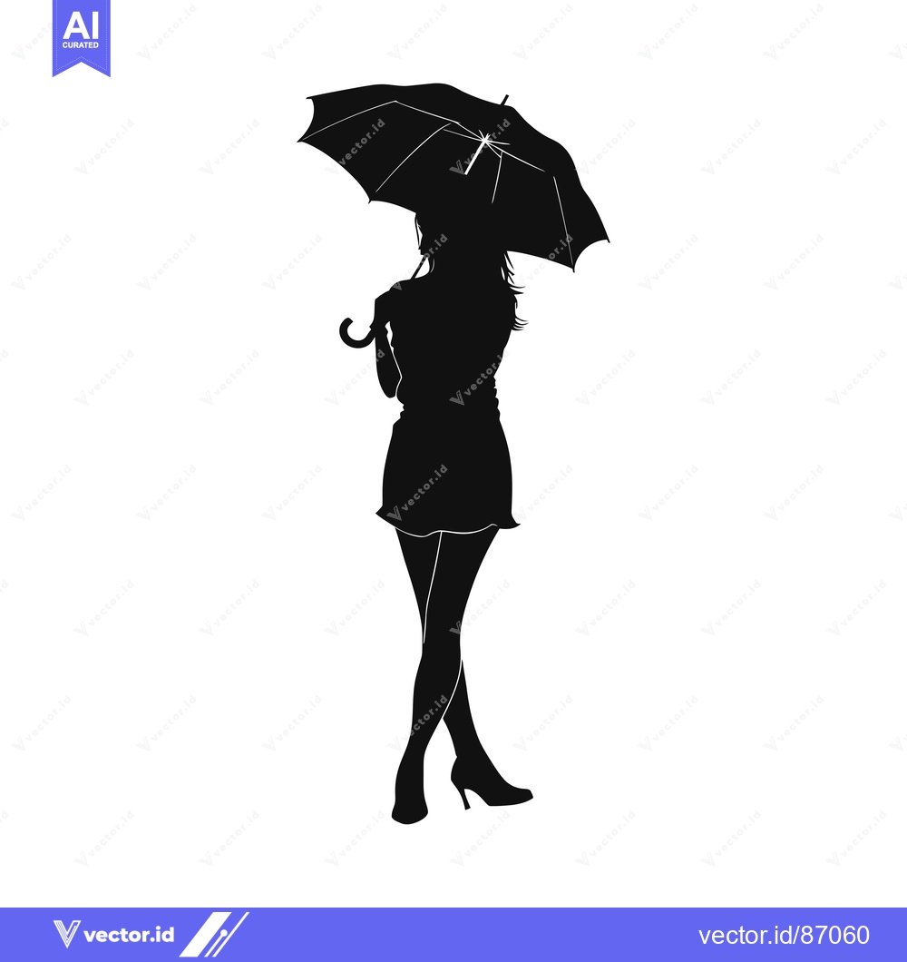 Premium Vector dari Silhouette of a Woman Holding an Umbrella