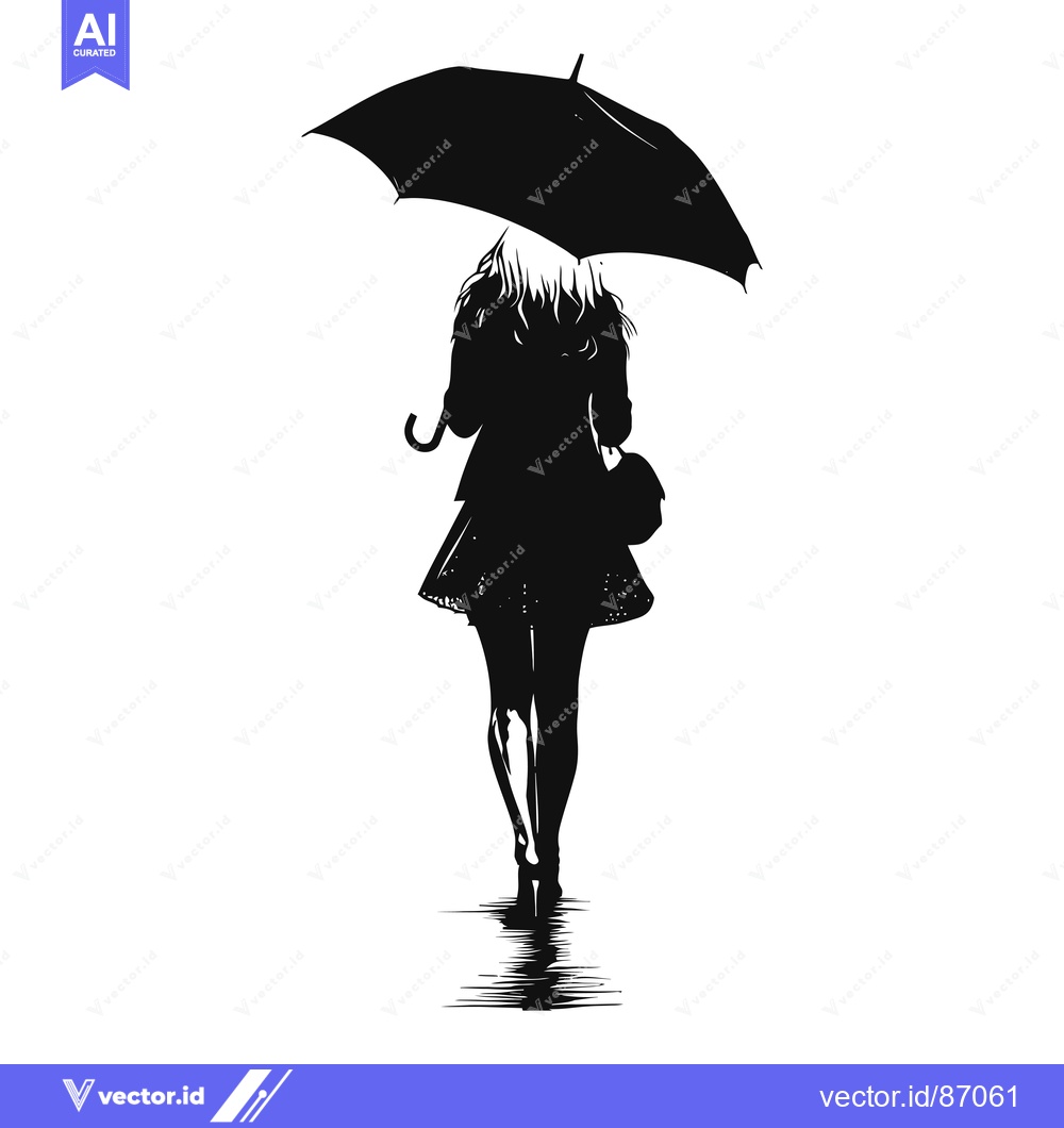 Premium Vector dari Silhouette of a Woman Walking with an Umbrella
