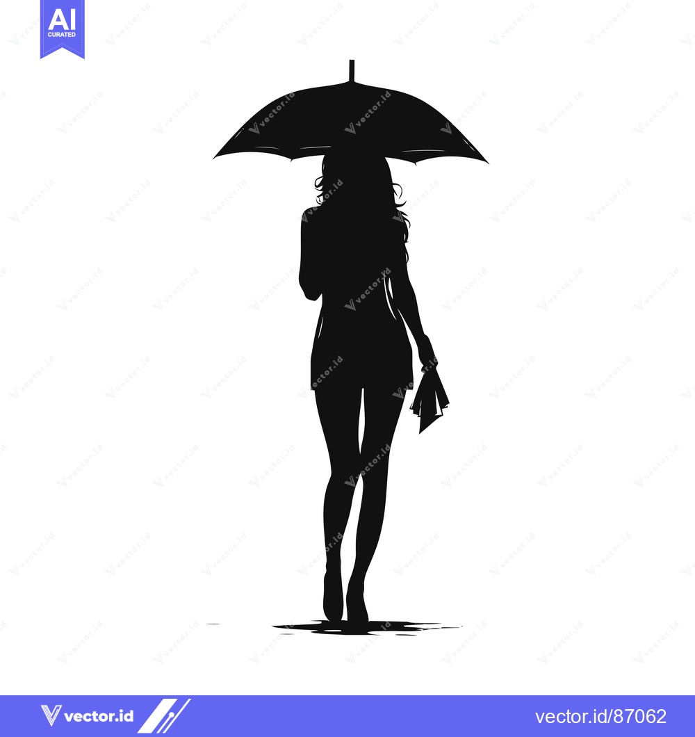 Premium Vector dari Silhouette of a Woman Holding an Umbrella and Walking