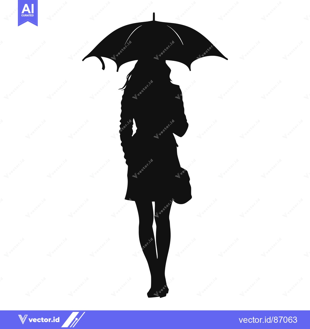 Premium Vector dari Silhouette of a Woman Holding an Umbrella