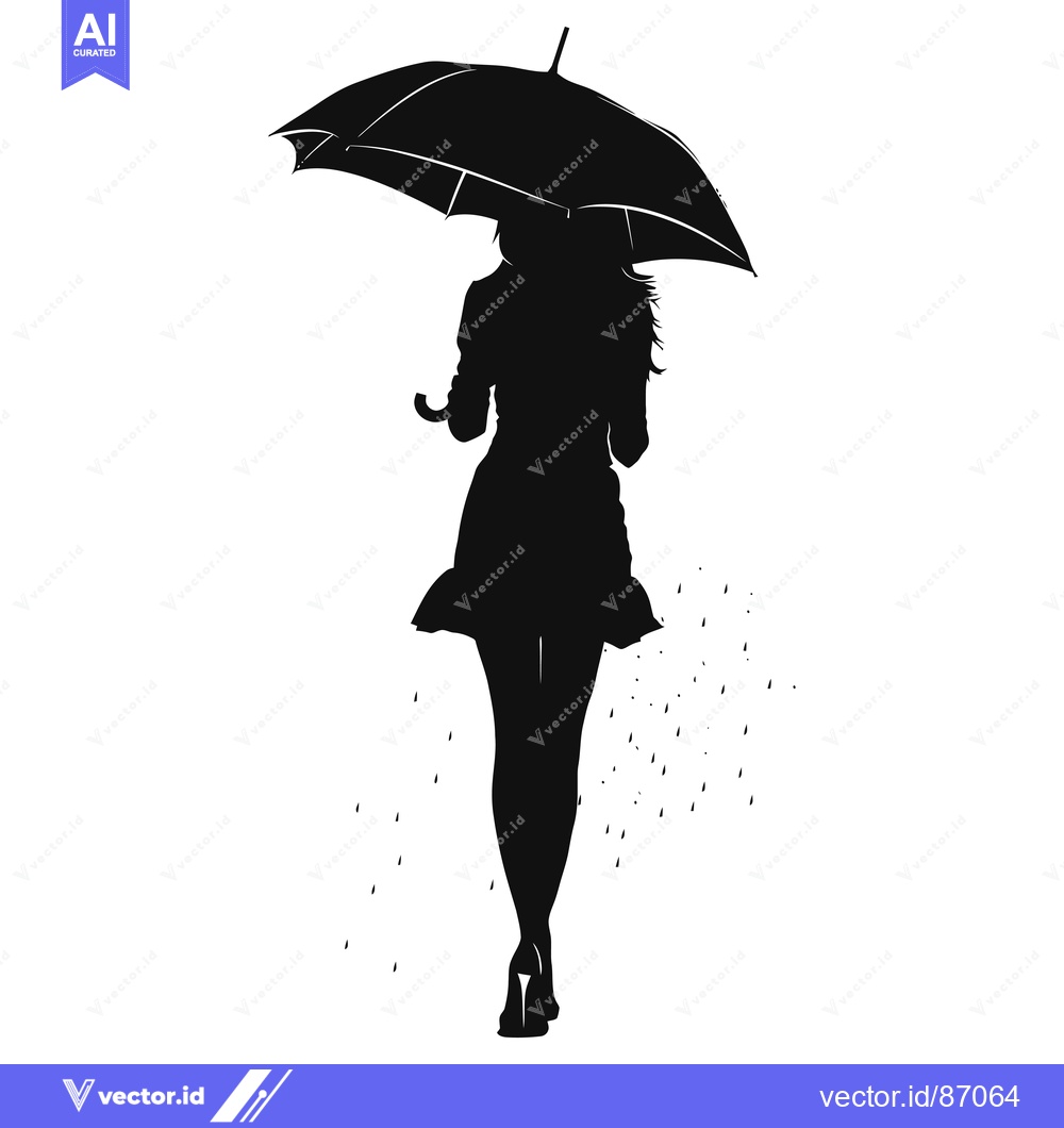 Premium Vector of Silhouette of a woman walking with an umbrella in the rain