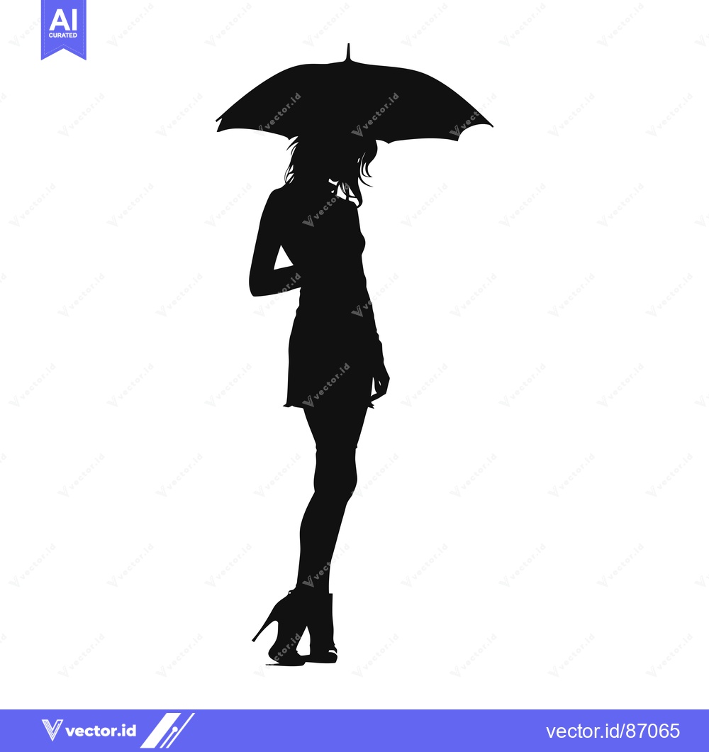 Premium Vector of Silhouette of a Woman Holding an Umbrella