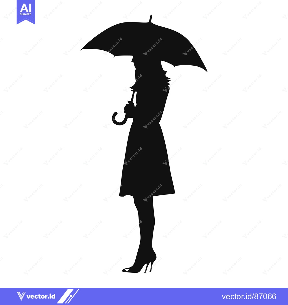 Premium Vector of Silhouette of a Woman Holding an Umbrella