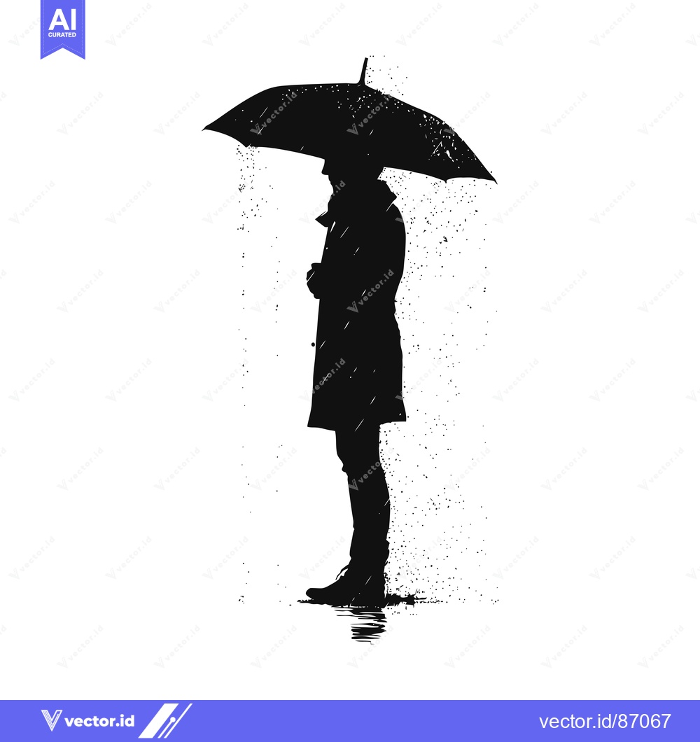 Premium Vector of Silhouette of a Person Holding an Umbrella in the Rain