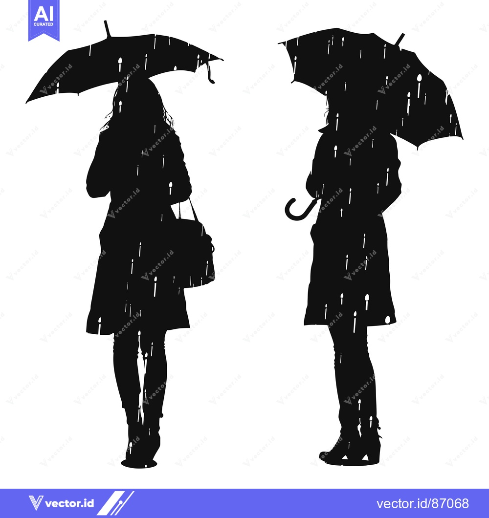 Premium Vector dari Silhouettes of Two Women Holding Umbrellas in the Rain