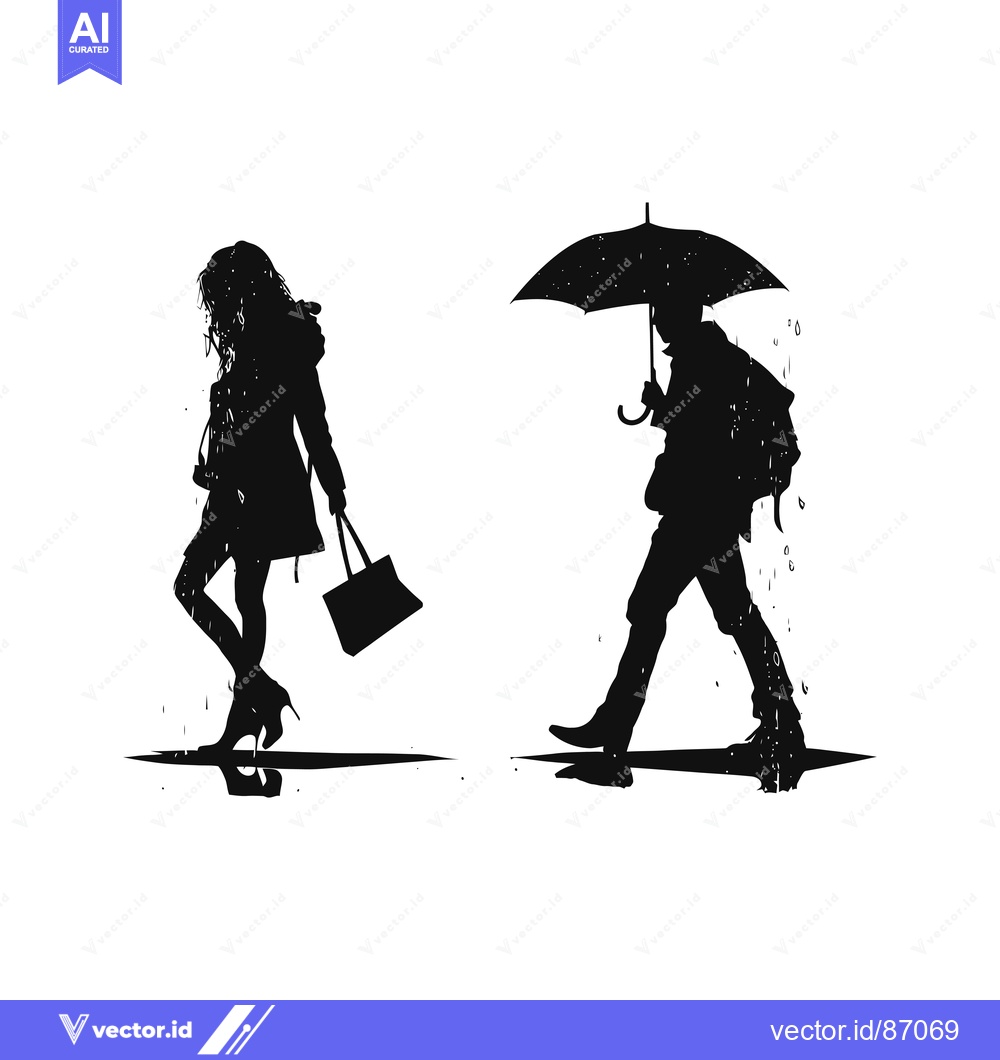 Premium Vector dari Silhouette of a woman and a man walking in the rain