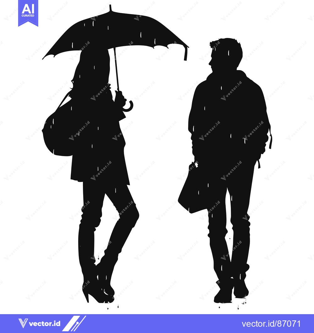Premium Vector dari Silhouettes of a woman holding an umbrella and a man walking in the ra