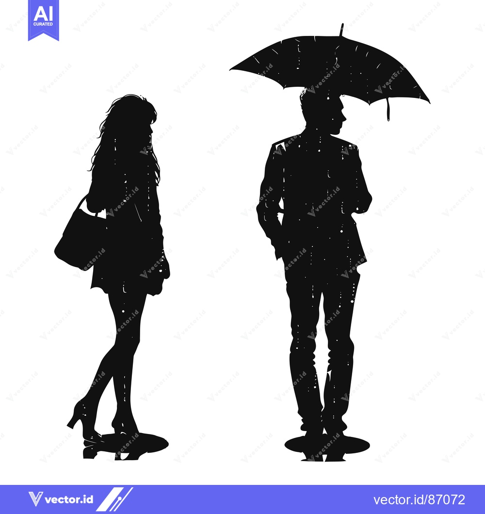 Premium Vector dari Silhouette of a Man and Woman in the Rain