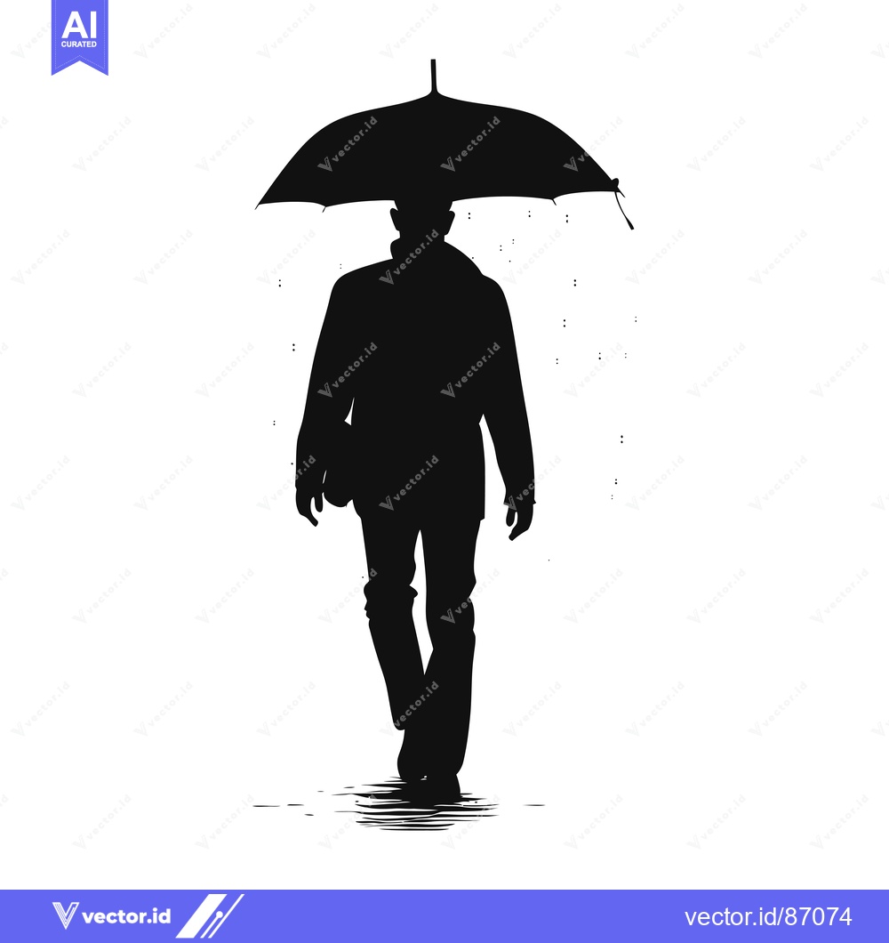 Premium Vector dari Silhouette of a Man Walking in the Rain with an Umbrella