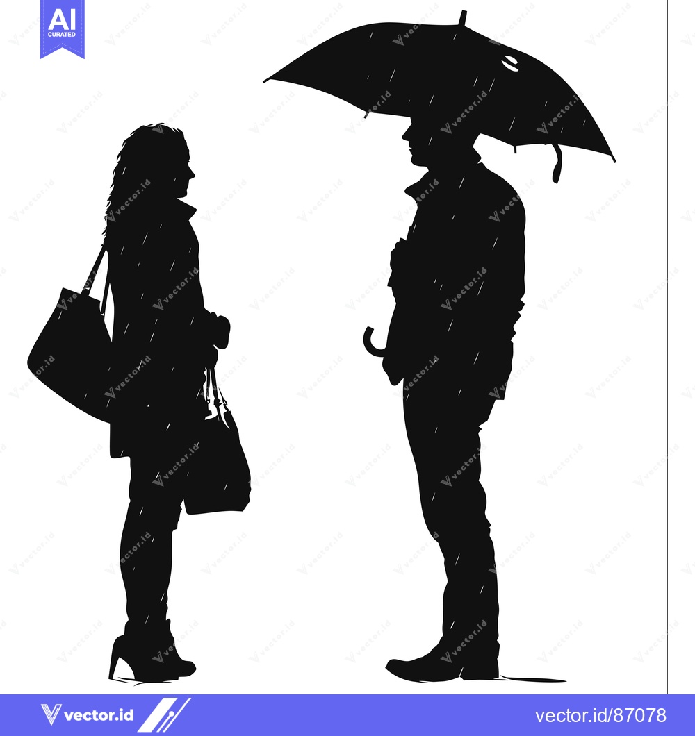 Premium Vector dari Silhouette of a Woman and a Man in the Rain with an Umbrella