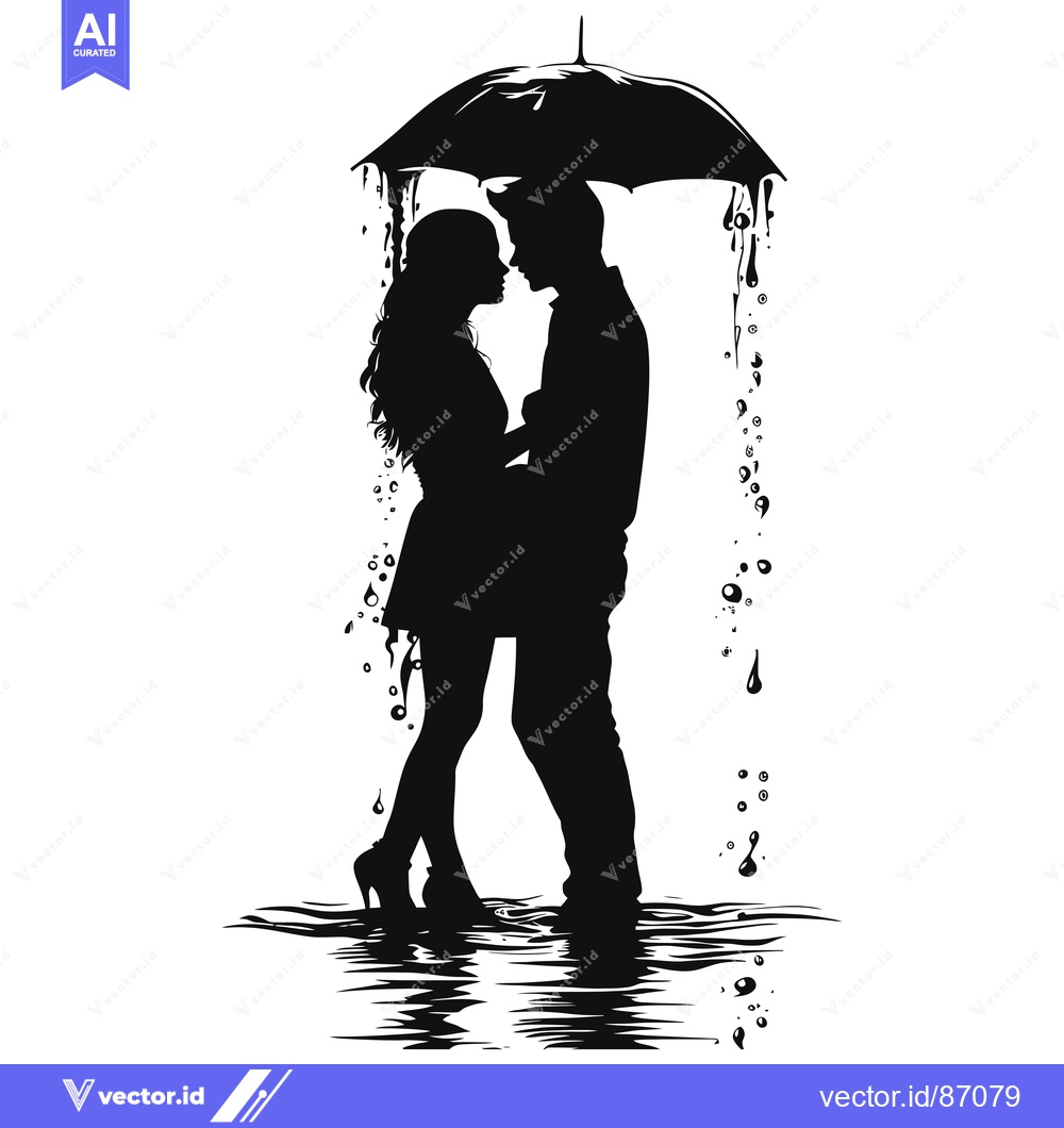 Premium Vector of Silhouette of a Couple Under an Umbrella in the Rain