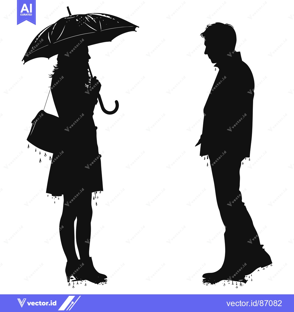 Premium Vector of Silhouettes of a Man and Woman in the Rain