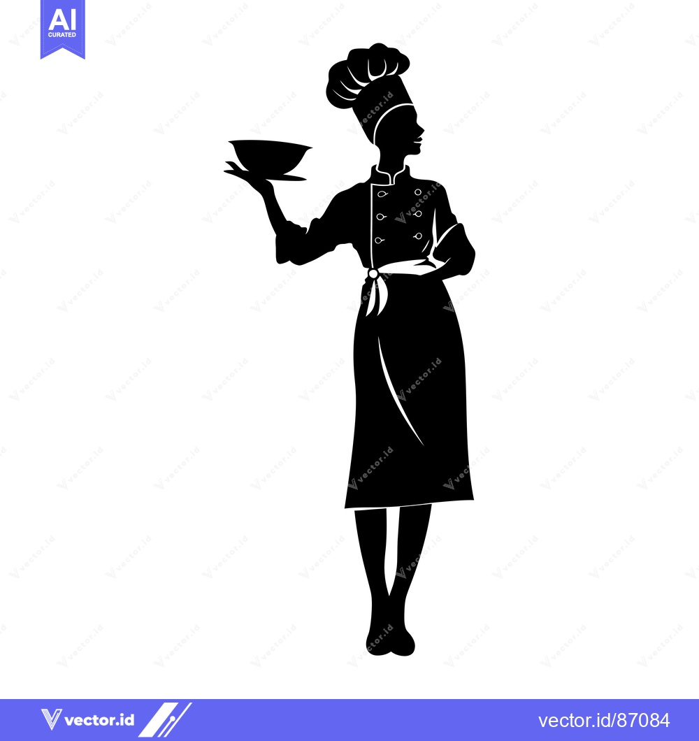 Premium Vector dari Silhouette of a Female Chef Holding a Plate