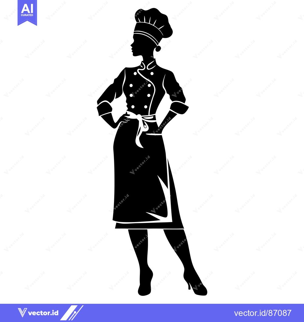 Premium Vector dari Silhouette of a Female Chef with Hands on Hips