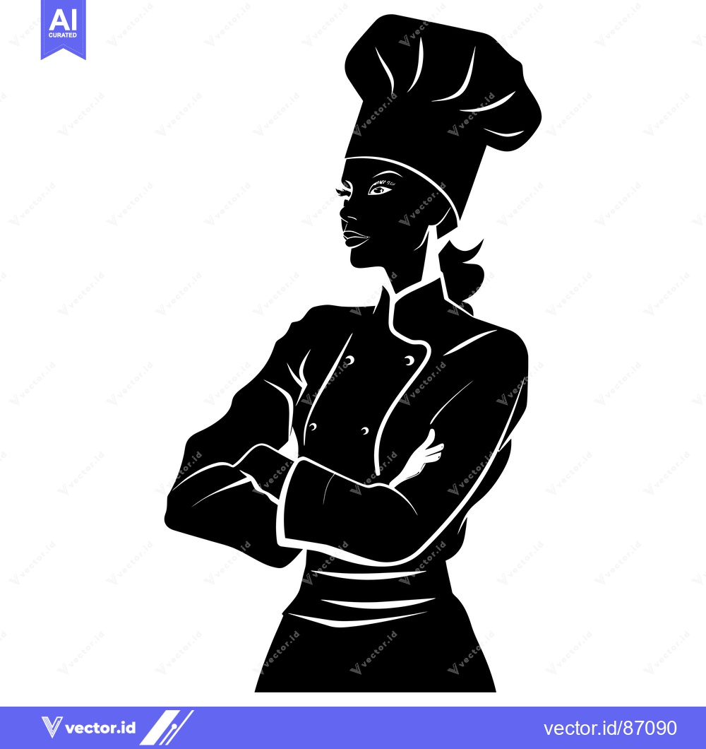 Premium Vector dari Silhouette of a Female Chef with Crossed Arms