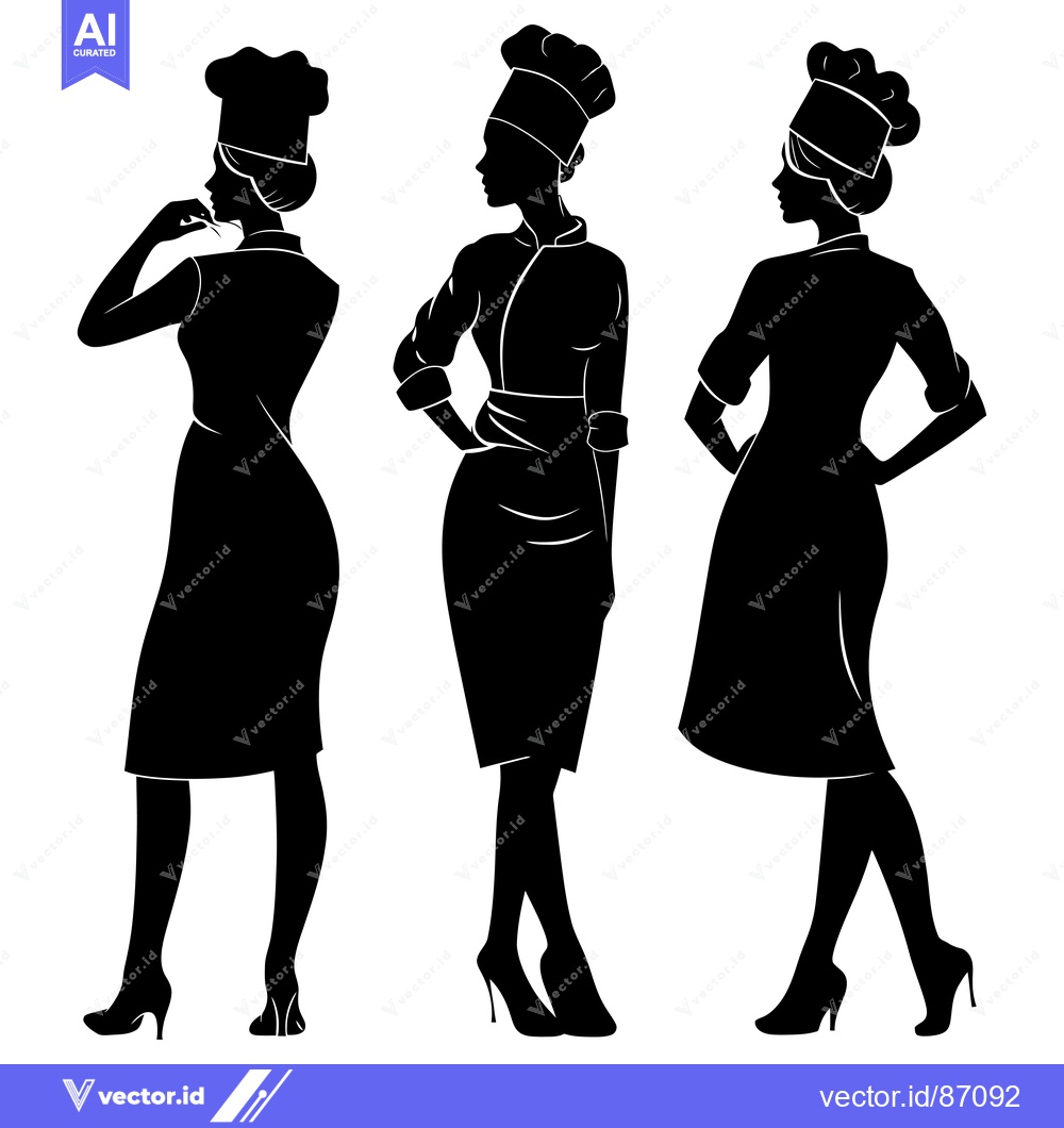Premium Vector dari Three Female Chefs in Silhouette with Toque Hats