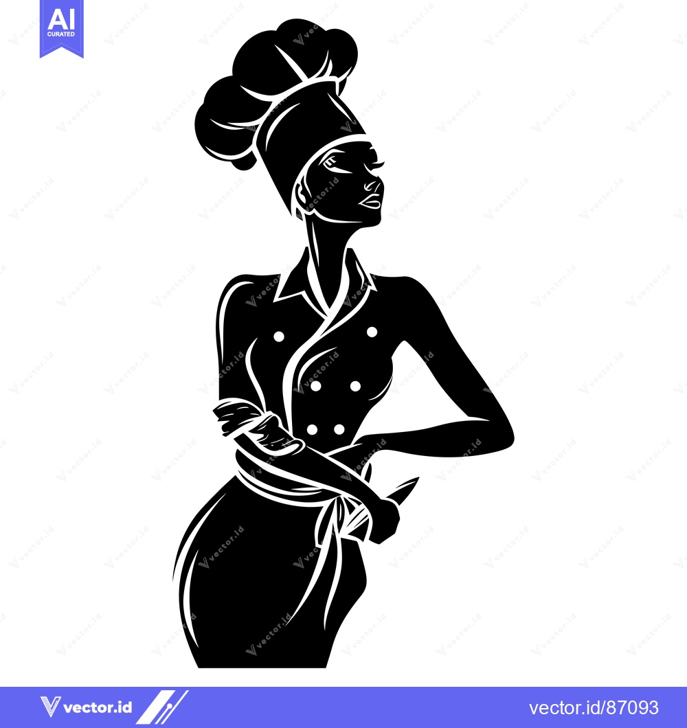 Premium Vector dari Silhouette of a Female Chef Holding a Knife