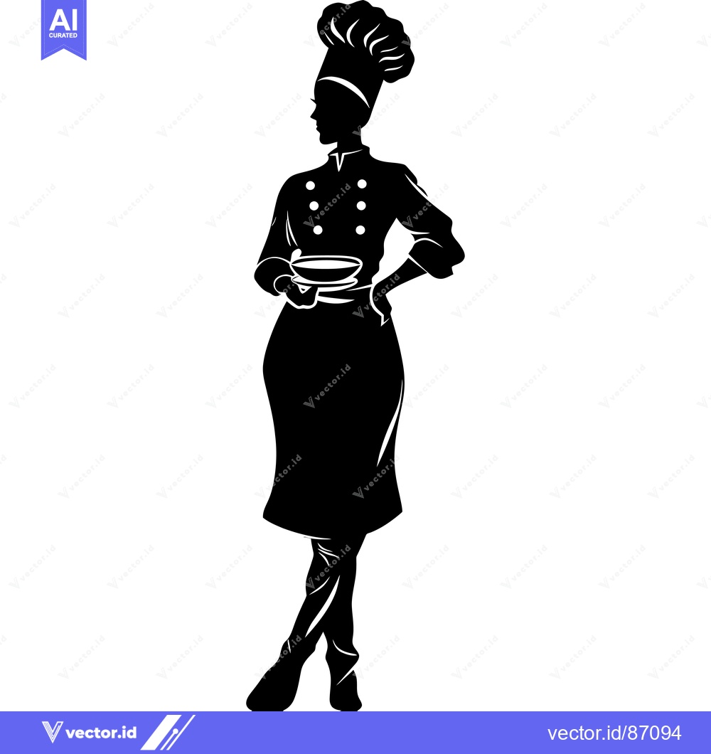 Premium Vector of Silhouette of a Female Chef Holding a Bowl