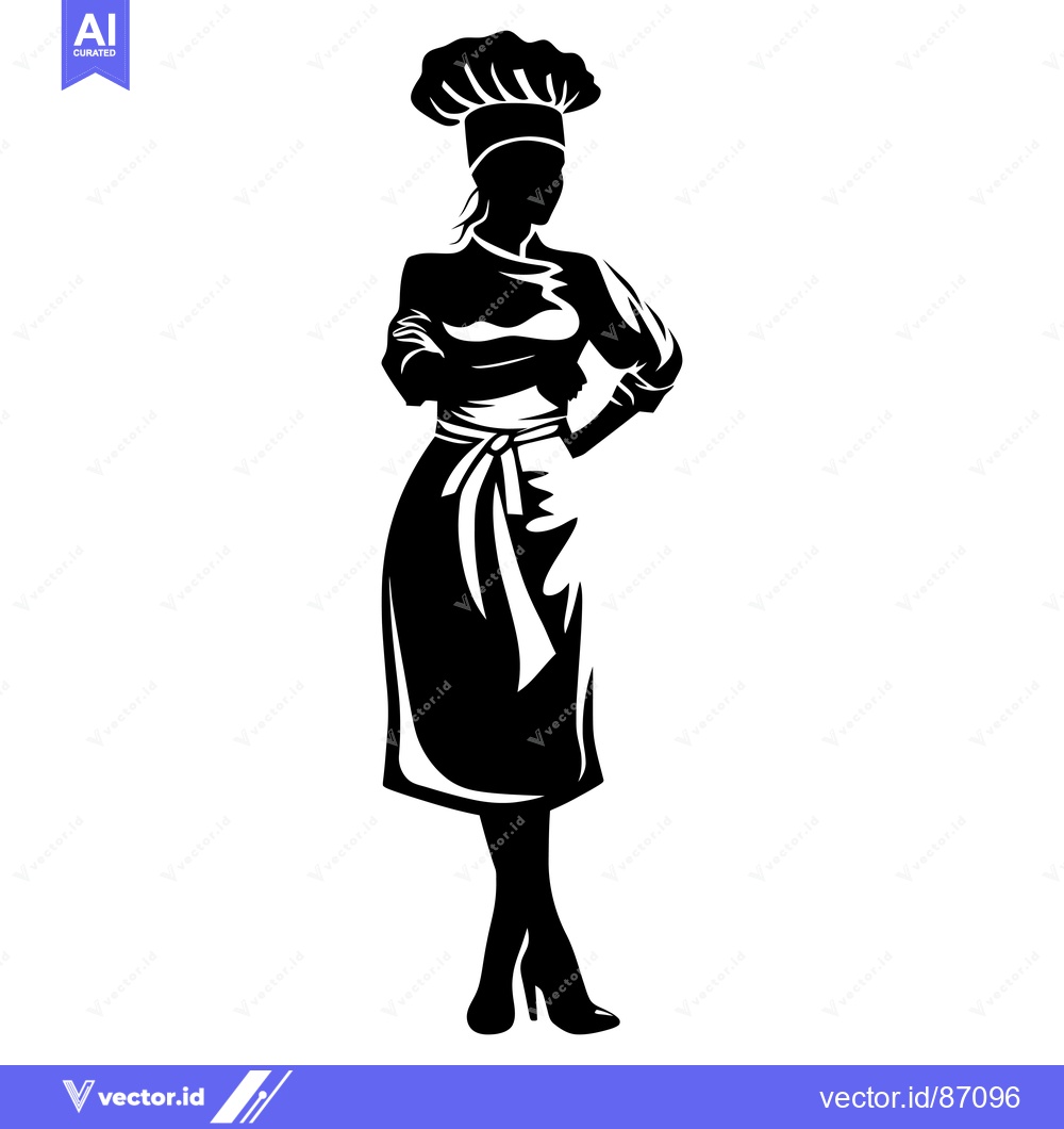 Premium Vector of Black and White Silhouette of a Woman Chef with a Tall Hat