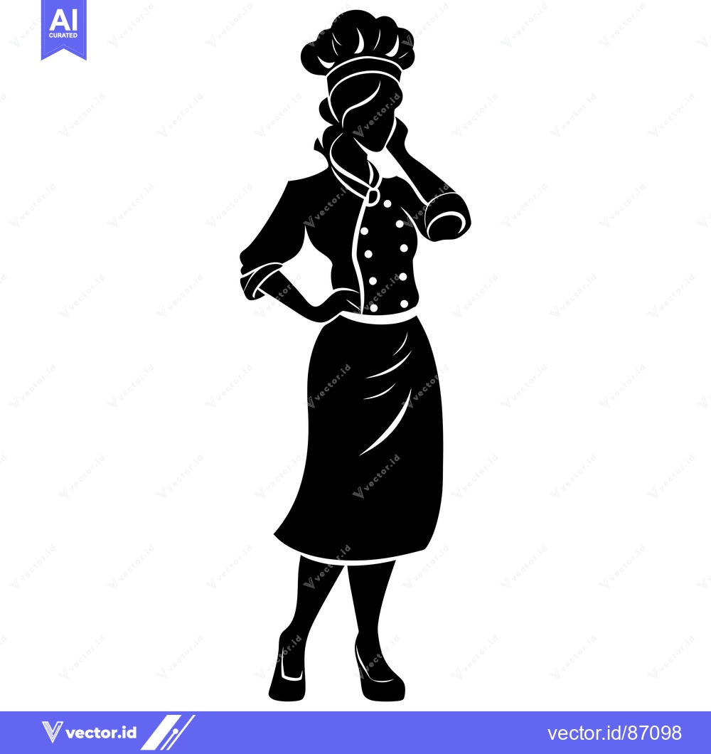 Premium Vector dari Silhouette of a Female Chef in a Traditional Uniform