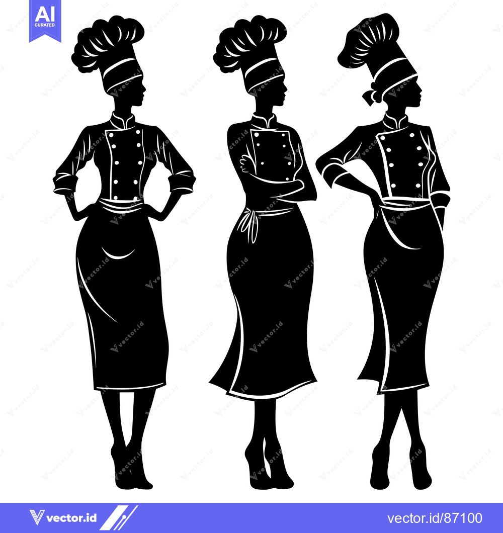 Premium Vector of Three Female Chef Silhouettes in Uniform and Hats