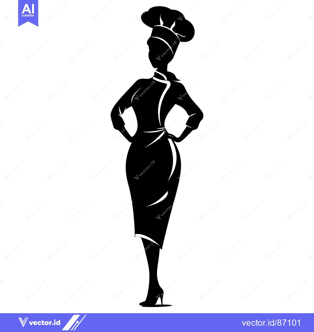 Premium Vector dari Silhouette of a Female Chef with Hands on Hips
