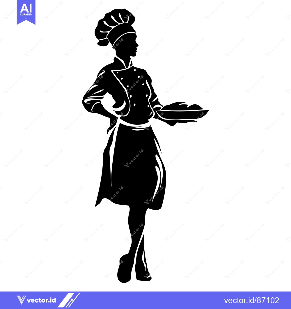 Premium Vector dari Silhouette of a Female Chef Holding a Serving Dish