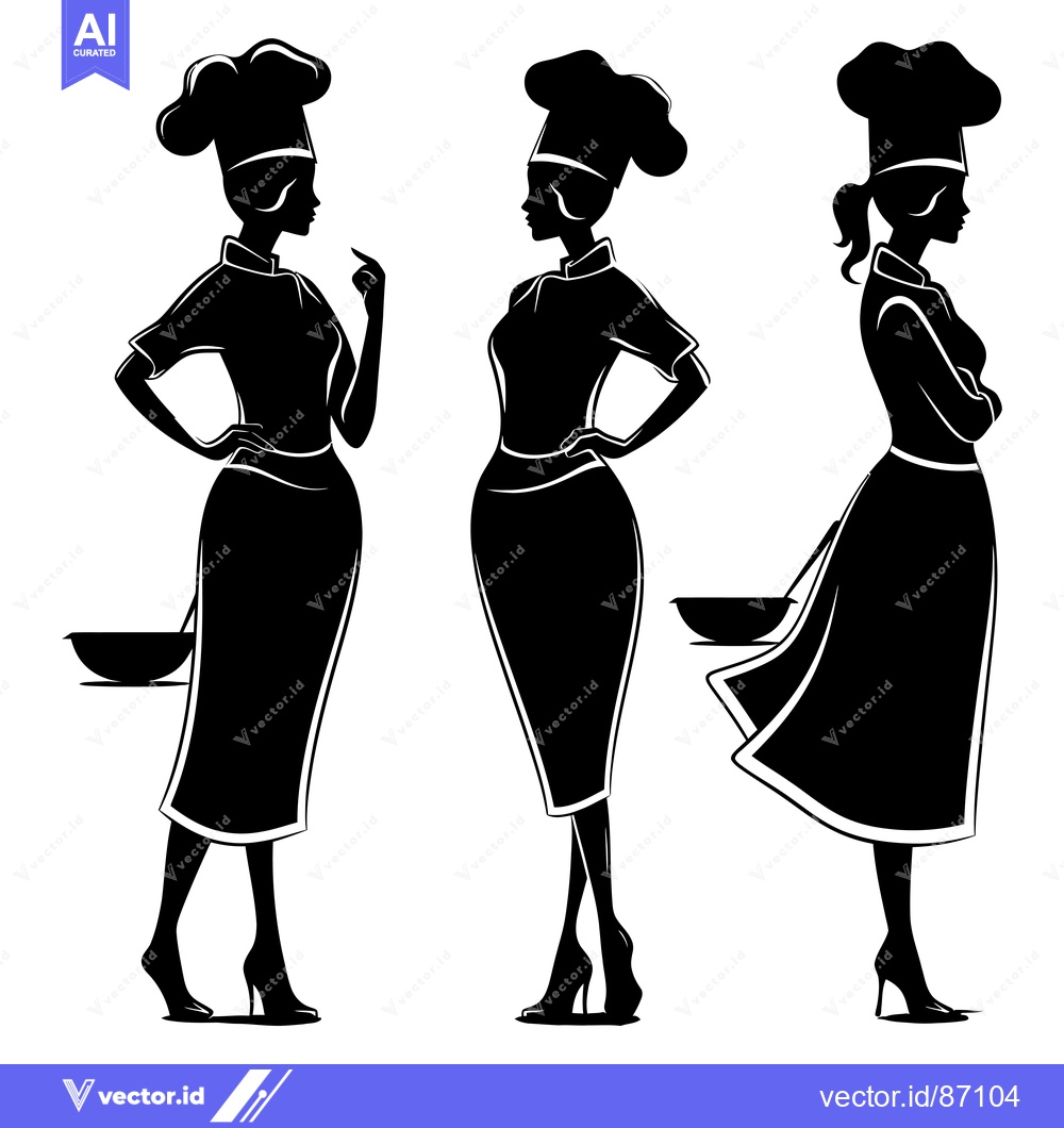 Premium Vector dari Three Silhouettes of Female Chefs in Uniform