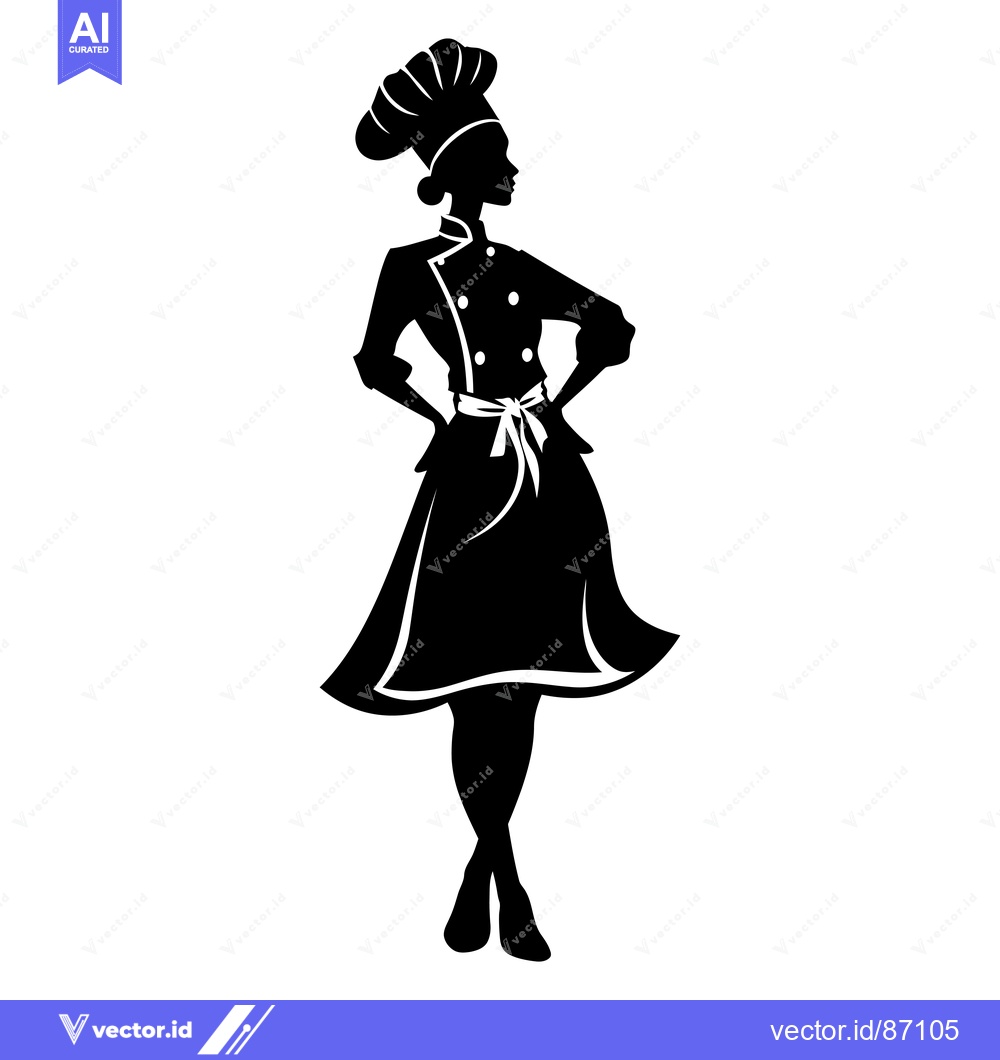 Premium Vector of Silhouette of a Female Chef in Uniform with Hands on Hips