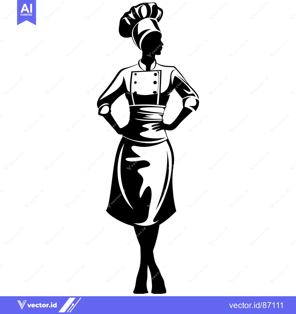 Premium Vector dari Silhouette of a Female Chef in a Tall Hat and Apron