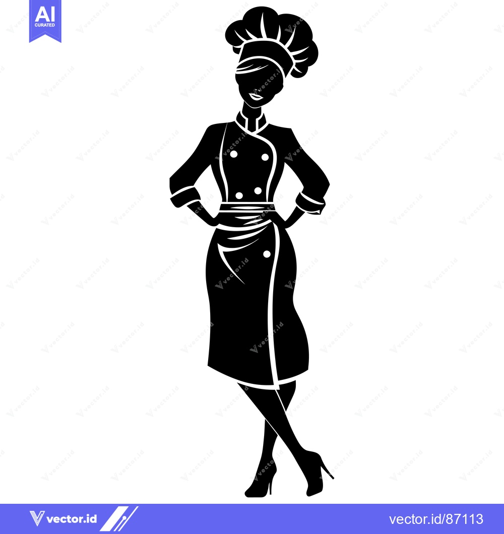 Premium Vector dari Black and White Silhouette of a Female Chef in a Uniform