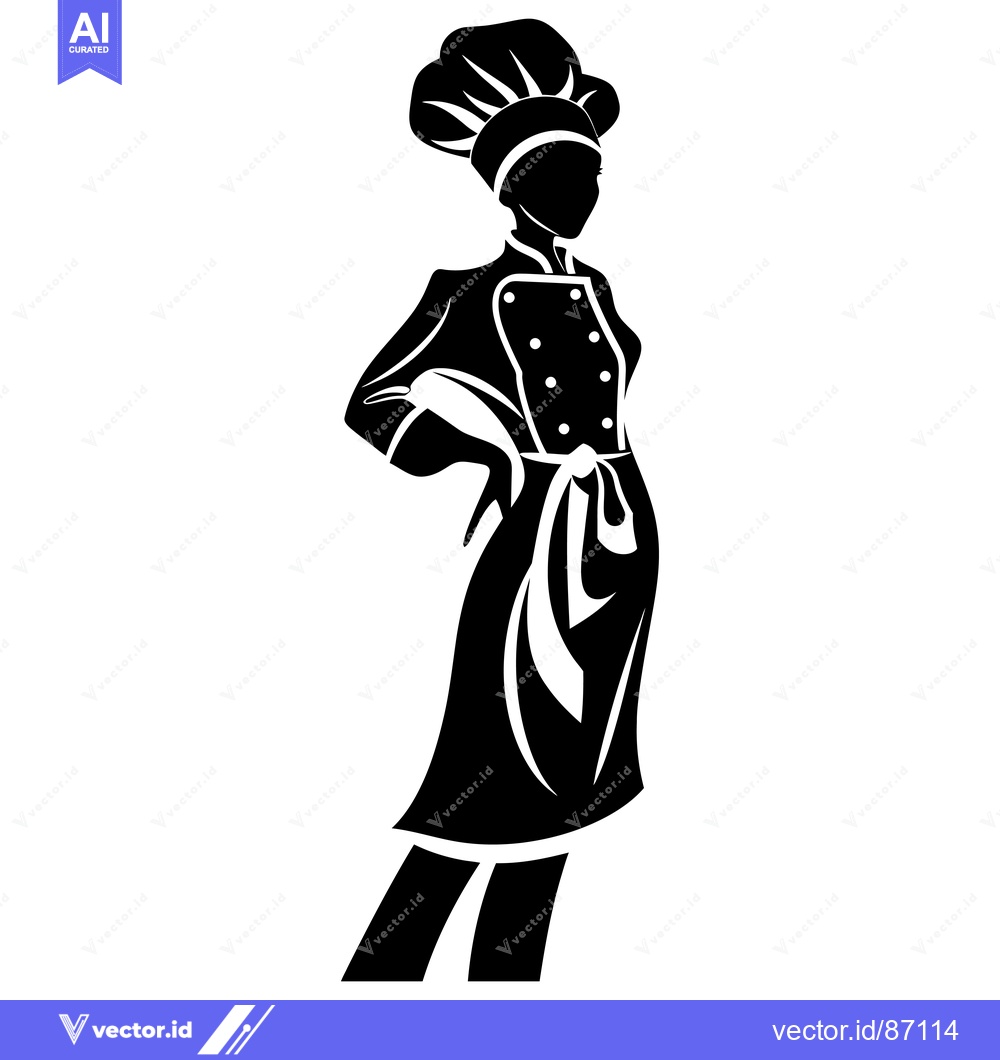 Premium Vector dari Silhouette of a Female Chef Wearing a Tall Hat