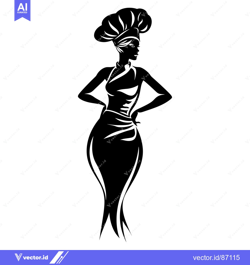 Premium Vector of Black and White Silhouette of a Woman Wearing a Chef's Hat