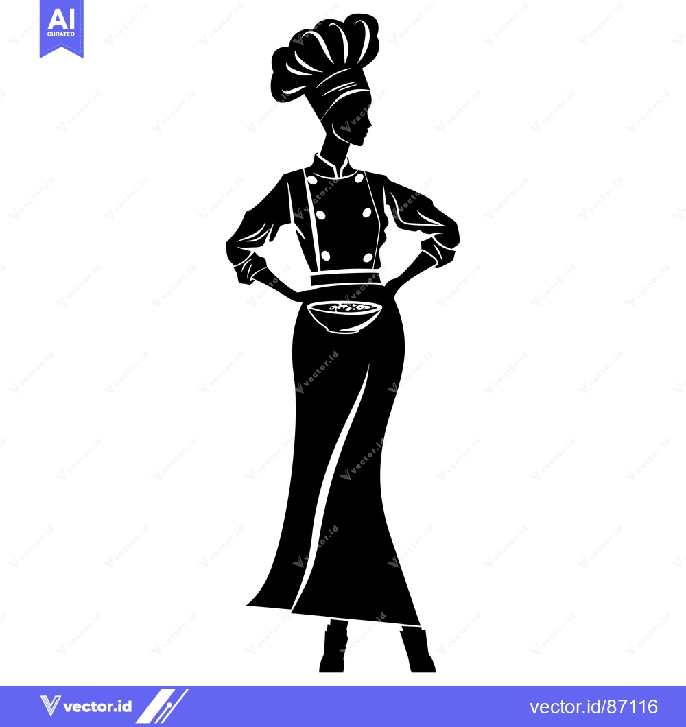 Premium Vector dari Female Chef Silhouette Holding a Bowl of Food