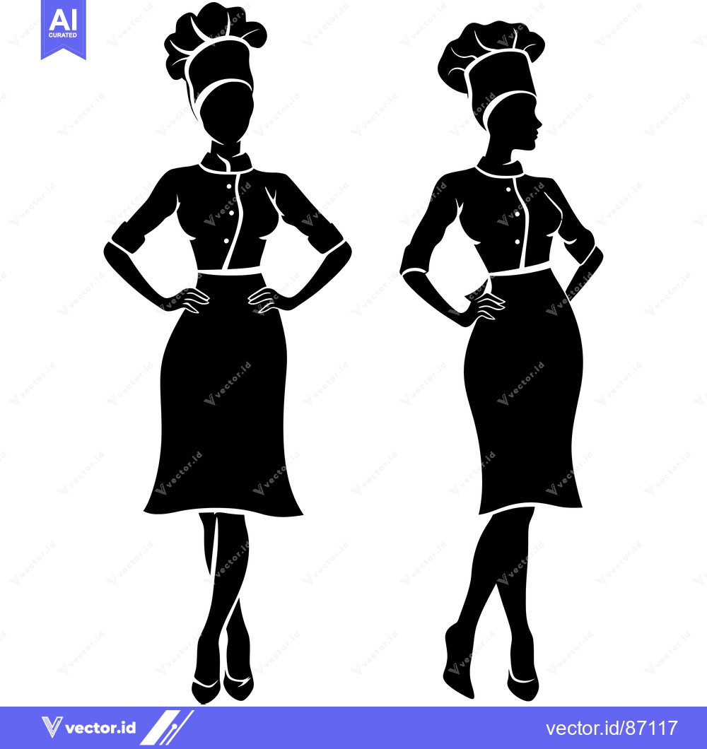 Premium Vector of Two Female Chef Silhouettes in Uniform with Hands on Hips
