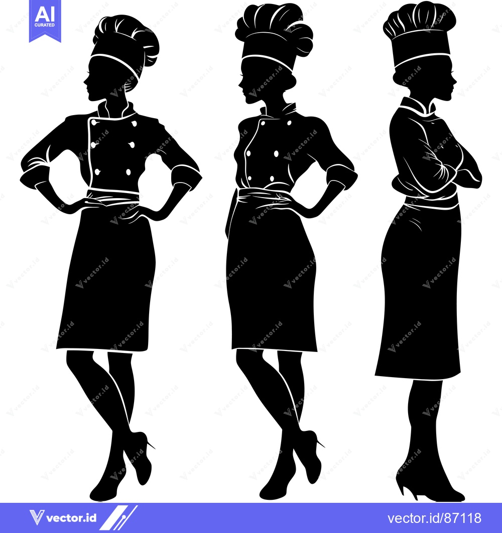 Premium Vector of Three Silhouettes of Female Chefs in Uniform