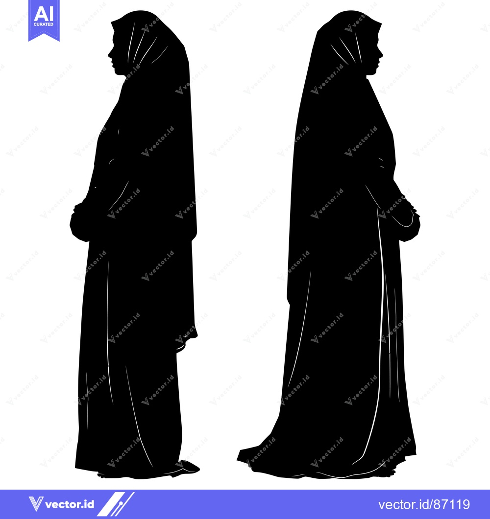 Premium Vector dari Two Silhouettes of Women in Hijabs Standing Side by Side