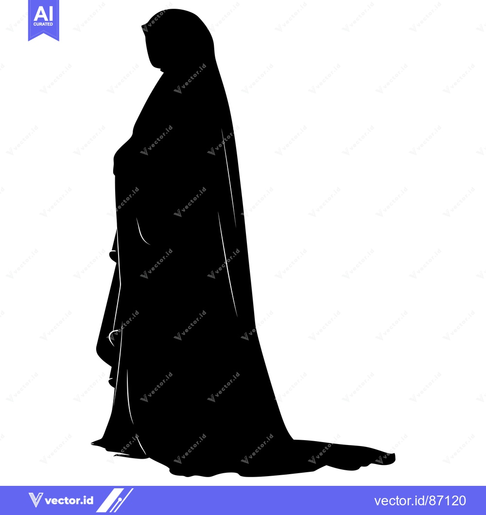 Premium Vector dari Silhouette of a woman in a long dress and a veil, standing