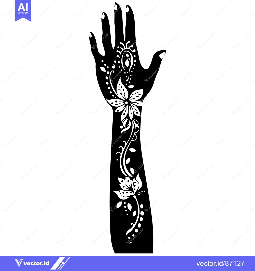 Premium Vector of Black and White Silhouette of a Hand with Henna Tattoo