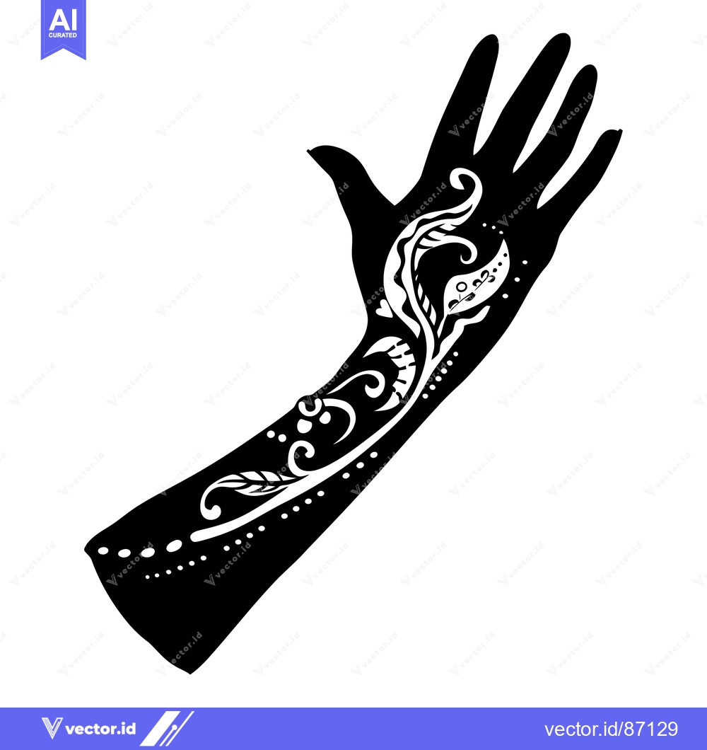 Premium Vector dari Black and White Silhouette of an Arm with Intricate Floral Henna Tatto
