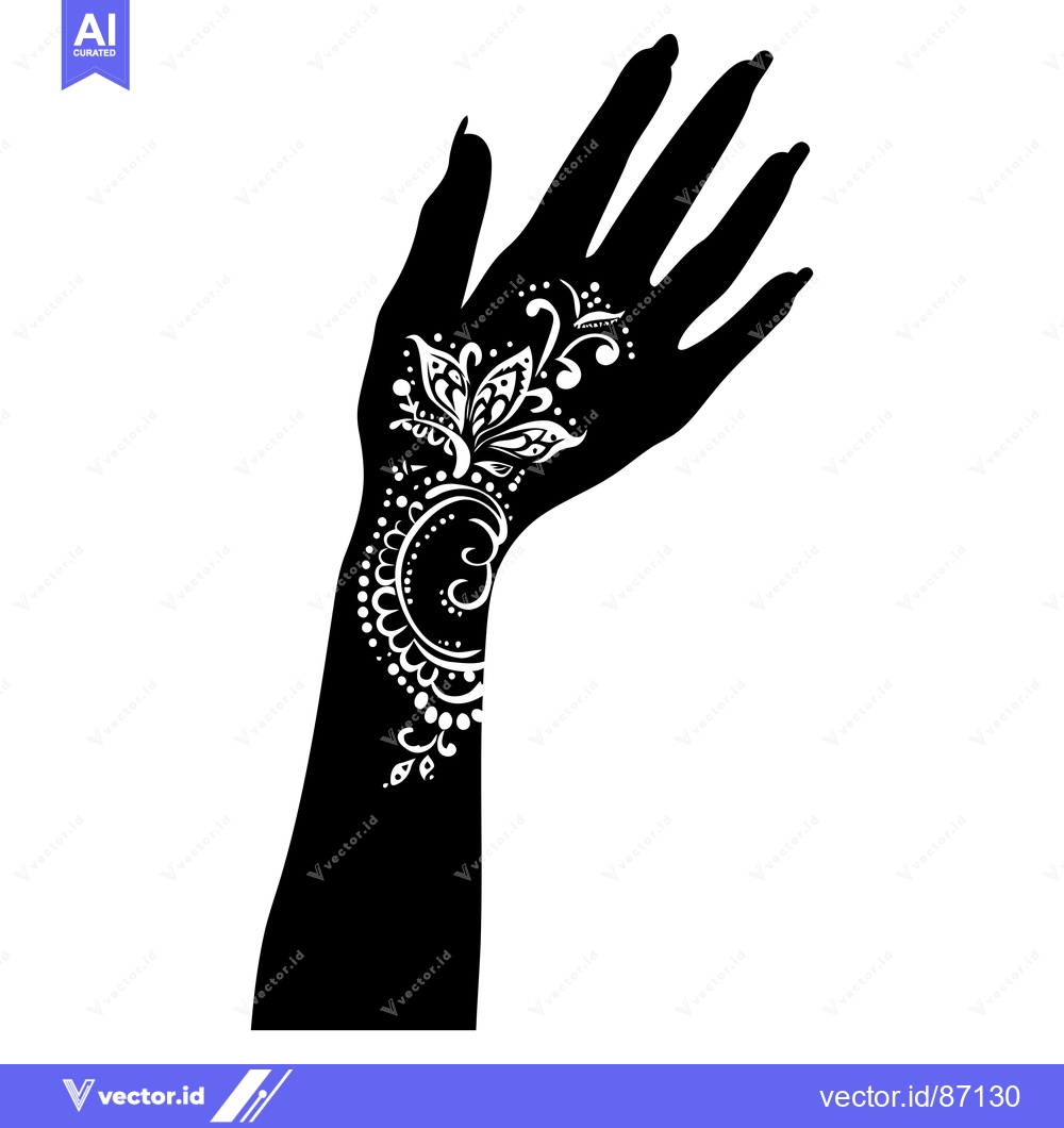 Premium Vector dari Black and White Hand with Intricate Floral Henna Tattoo