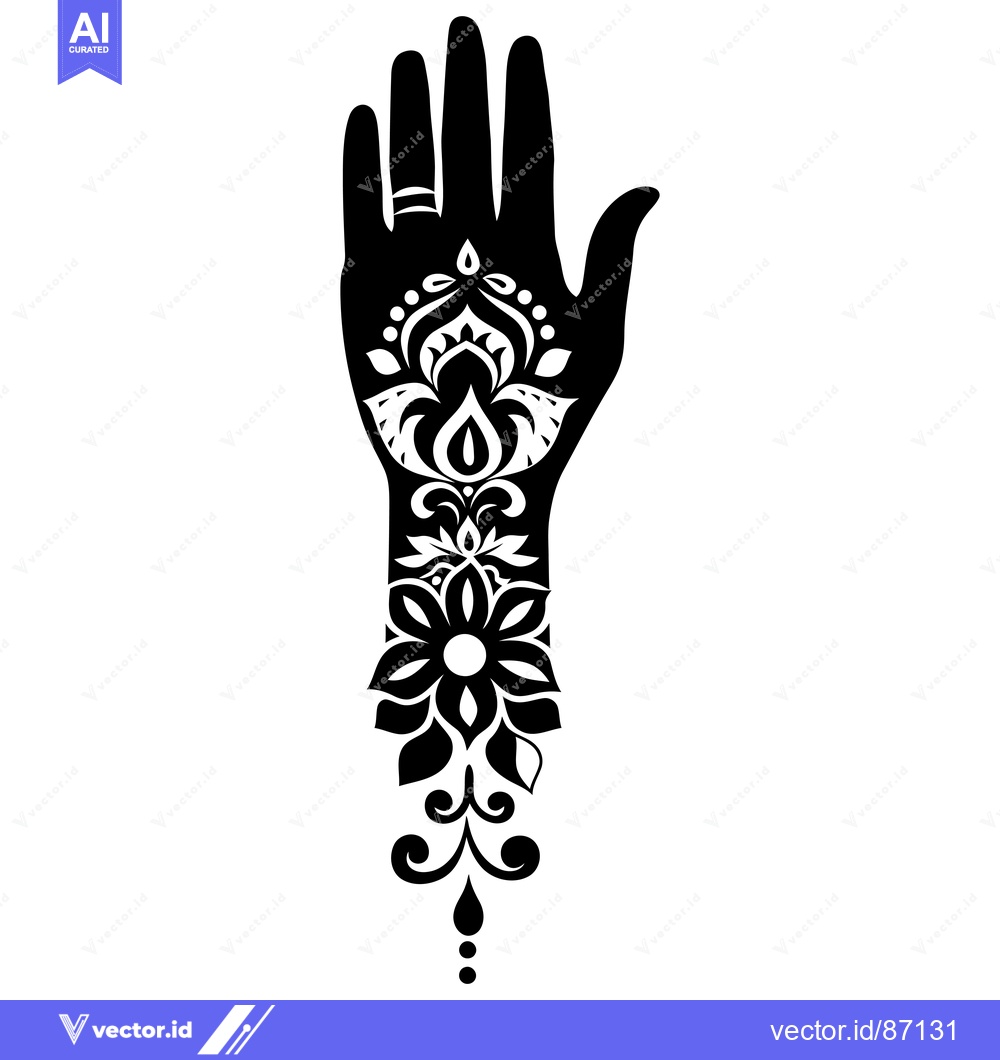 Premium Vector dari Black and White Hand with Intricate Floral Henna Design