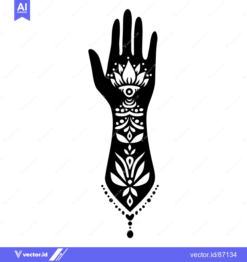 Premium Vector dari Black and White Illustration of a Hand with a Lotus Flower and Eye